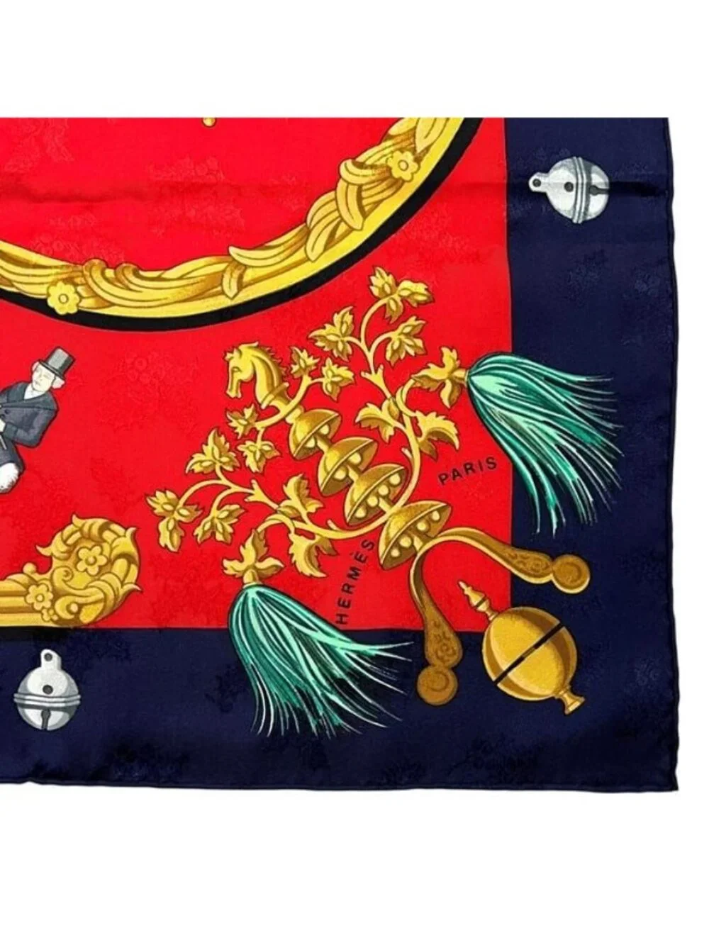 Hermes Scarf Carre 90 Red Navy Feather and Bell - Picture 3 of 7